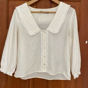 Zara Cream Lace-Trimmed Women's Top